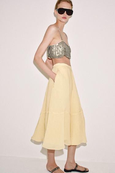 Zara ZW COLLECTION CAPE SKIRT - Butter