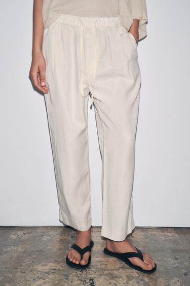 ZW COLLECTION WIDE LEG JOGGING TROUSERS - Ecru by Zara