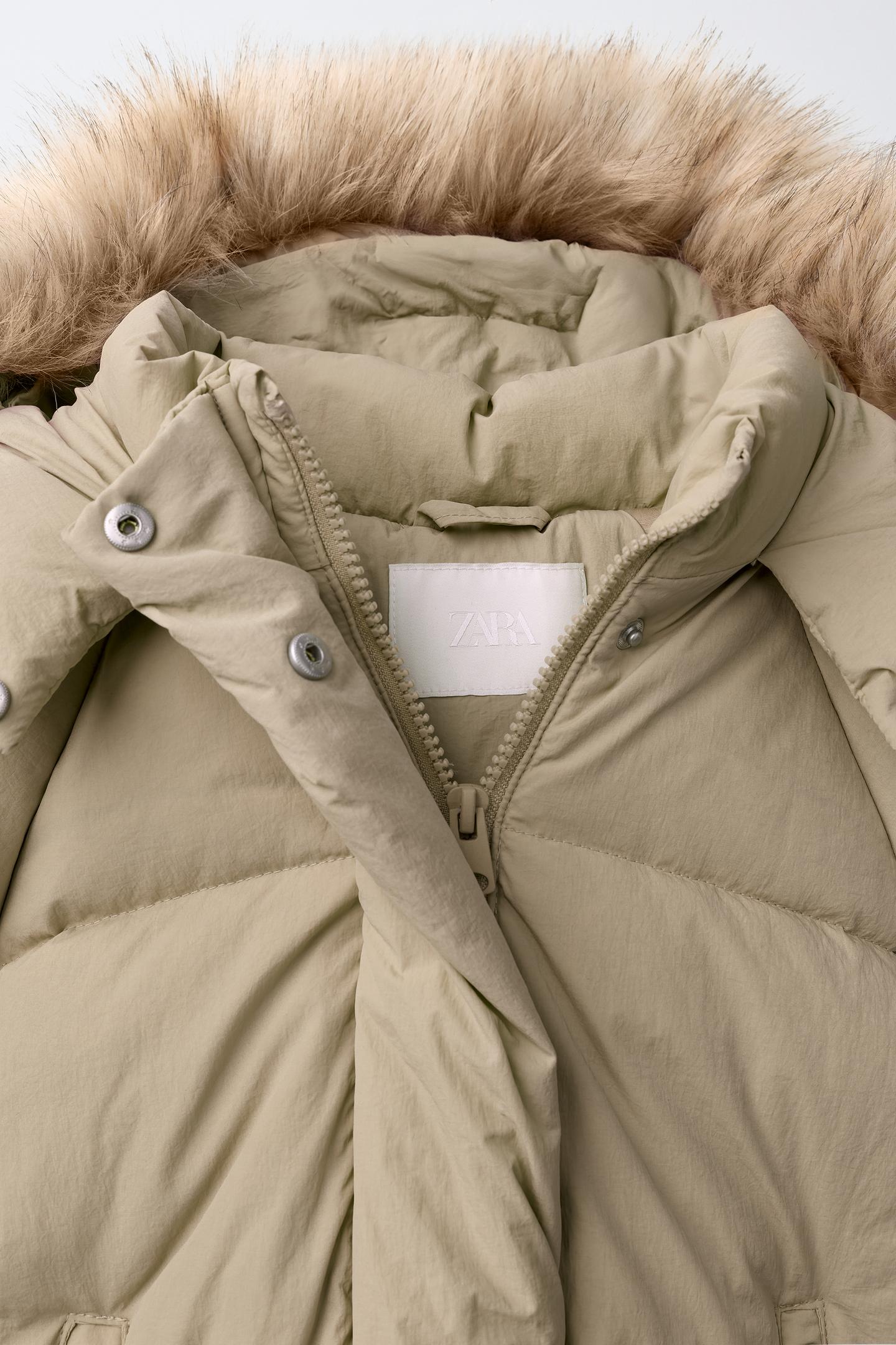 Детская куртка Zara Water-Repellent Thermal 50/50 Down and Feather with Detachable Faux Fur Hoodie, цвет: Бежевый — фото 8