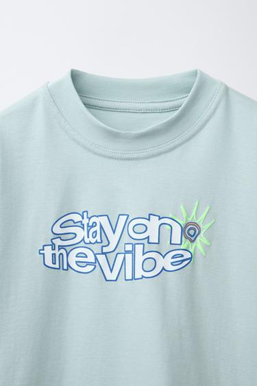 T-SHIRT WITH RAISED SLOGAN - Sea green by Zara - Image 2