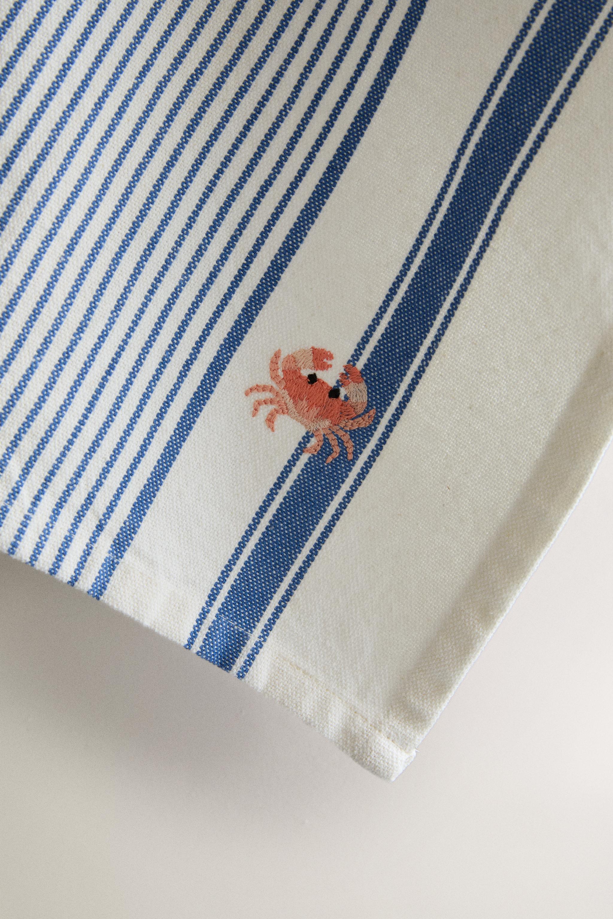 STRIPED CRAB KITCHEN TOWEL — Blue