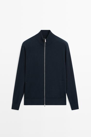 Zara 100% cashmere zip-up knit cardigan - Navy blue - Image 0