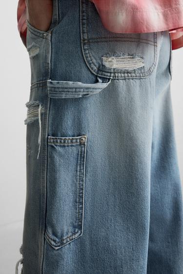 RIPPED STRAIGHT-LEG CARPENTER JEANS - Blue by Zara - Image 6