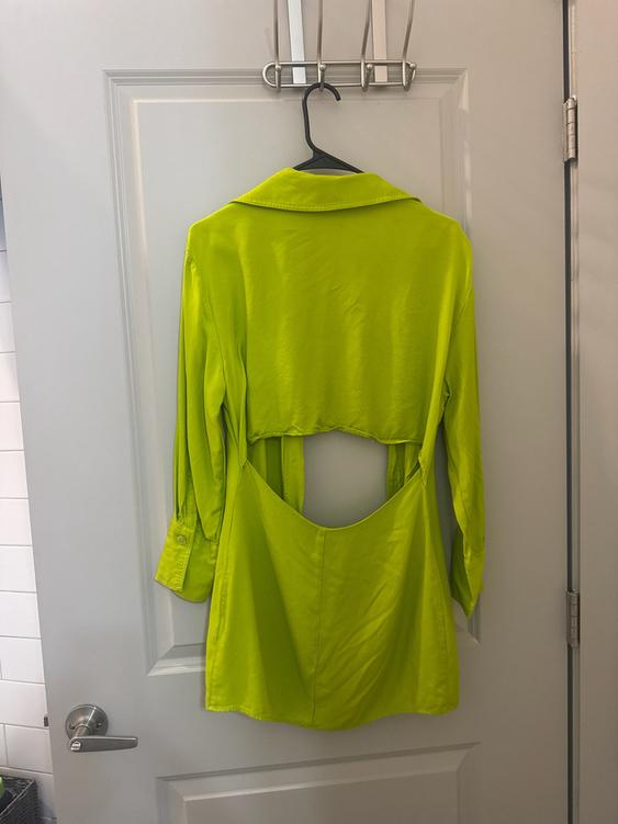 neon green shirt dress SATIN EFFECT | SECOND HAND sv26
