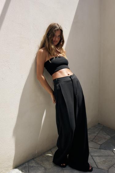 Zara DOUBLE PLEAT FLAP PANTS - Black