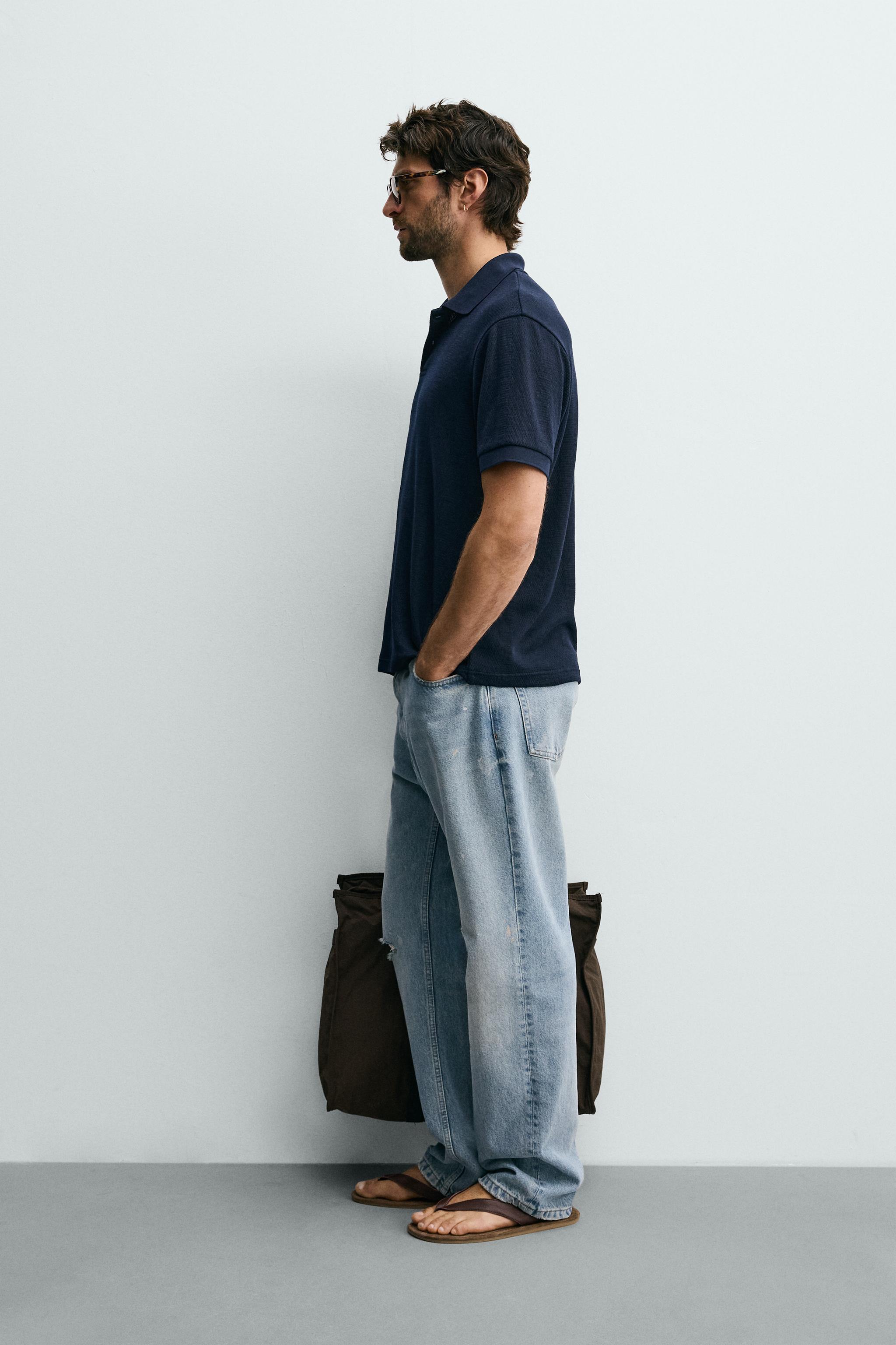 Мужские рубашки Zara STRIPED JACQUARD REGULAR FIT POLO — фото 4