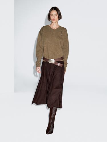 Zara 100% wool V-neck knit sweater - Olive green - Image 0
