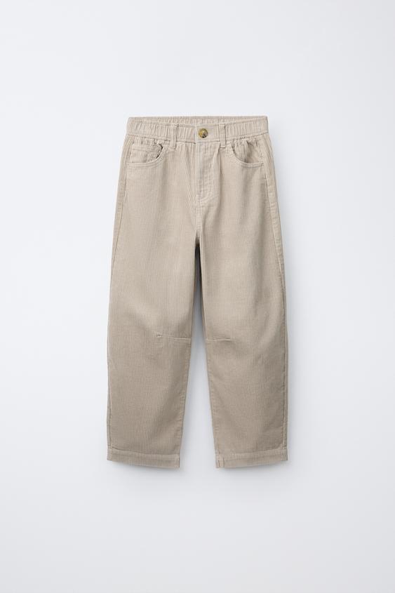 Zara CORDUROY BARREL PANTS - Dark beige - Image 0