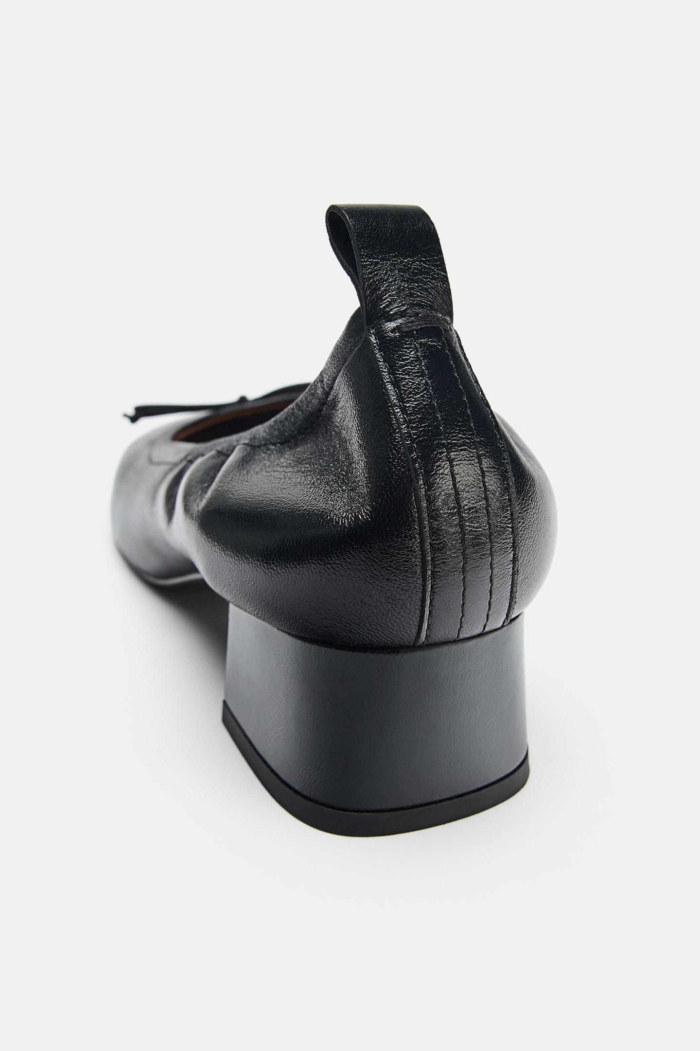 Женские балетки Zara Leather Bow Heeled Ballet, цвет: Чёрный — фото 7
