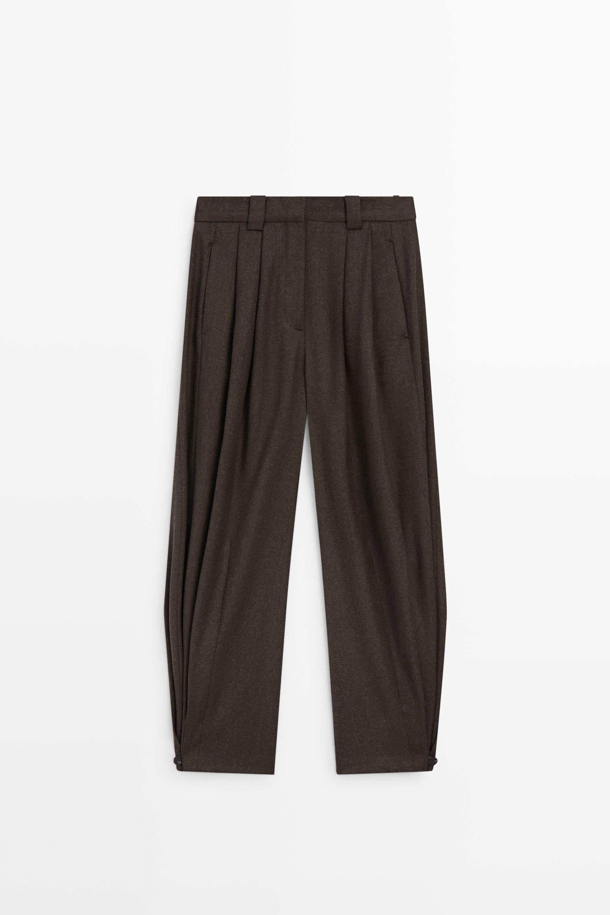 Pleated flannel trousers with hem detail