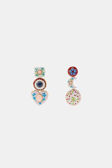TRIPLE HEART MOON STONE EARRINGS - Multicoloured by Zara