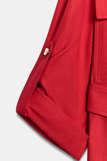 VESTE SAHARIENNE EN LIN AVEC CEINTURE - Rouge de Zara - Image 8