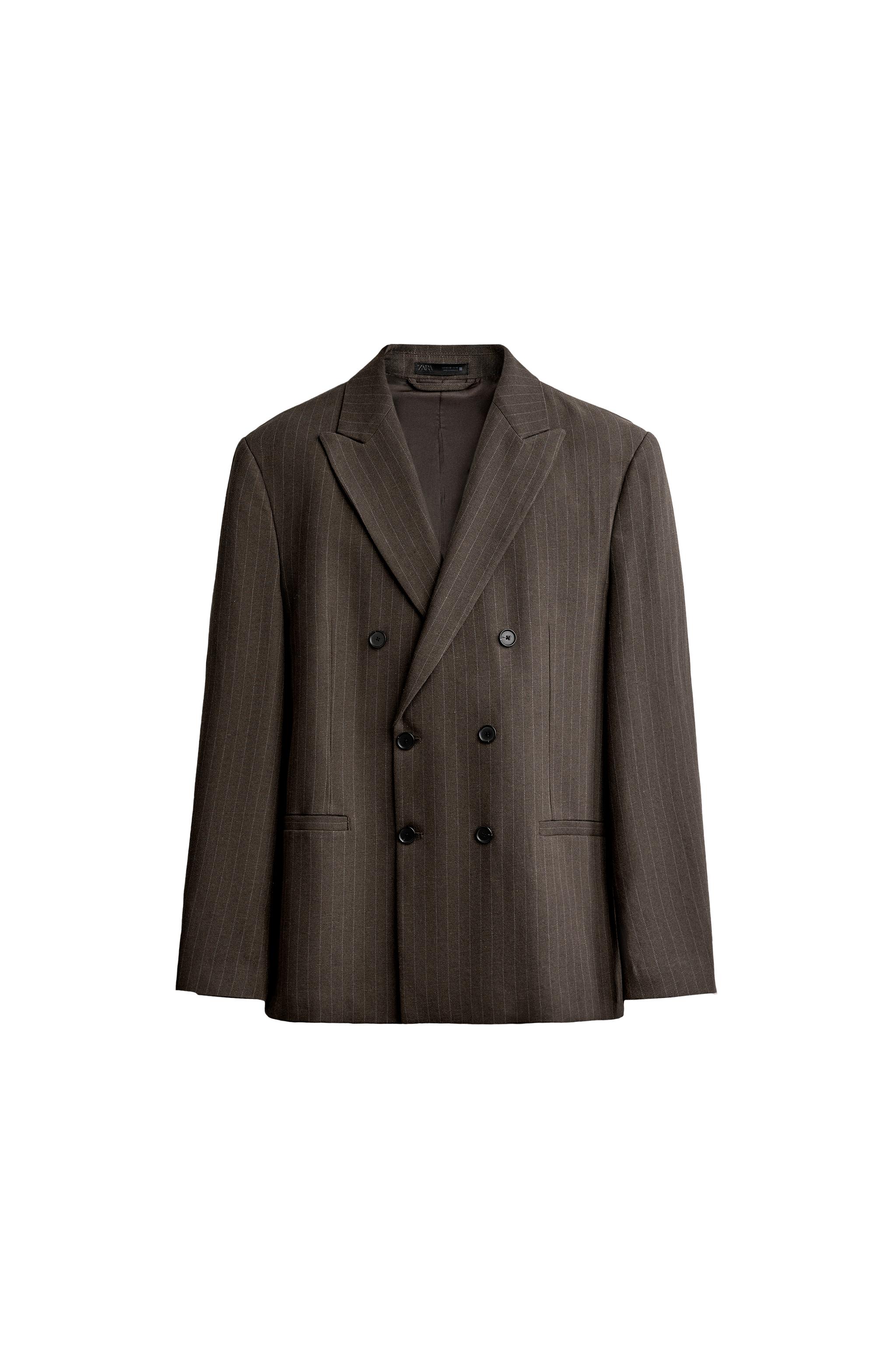 PINSTRIPE DOUBLE-BREASTED SUIT BLAZER