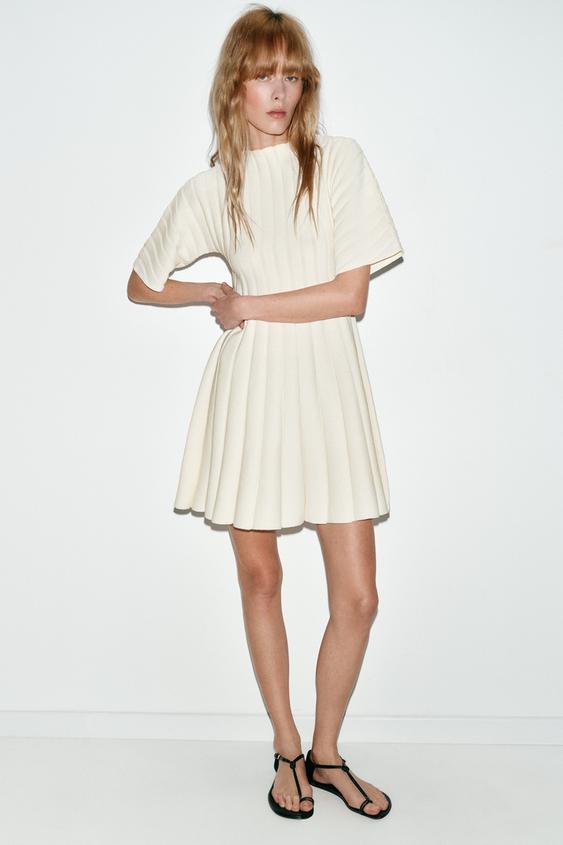 SHORT RIB KNIT BALLOON SLEEVE DRESS
