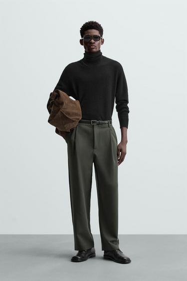 Zara RELAXED FIT PLEATED PANTS - Green