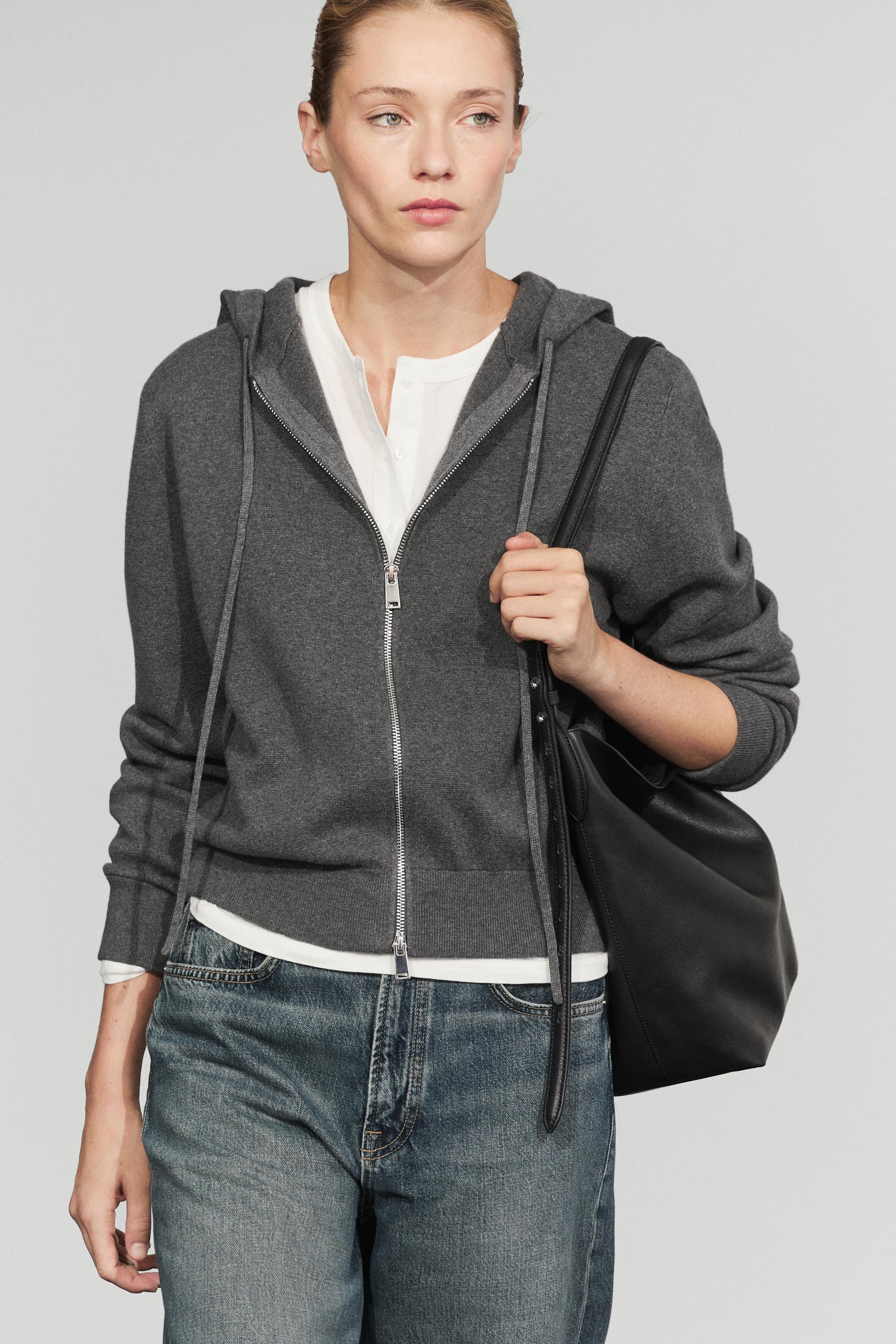 Cotton blend knit hooded cardigan