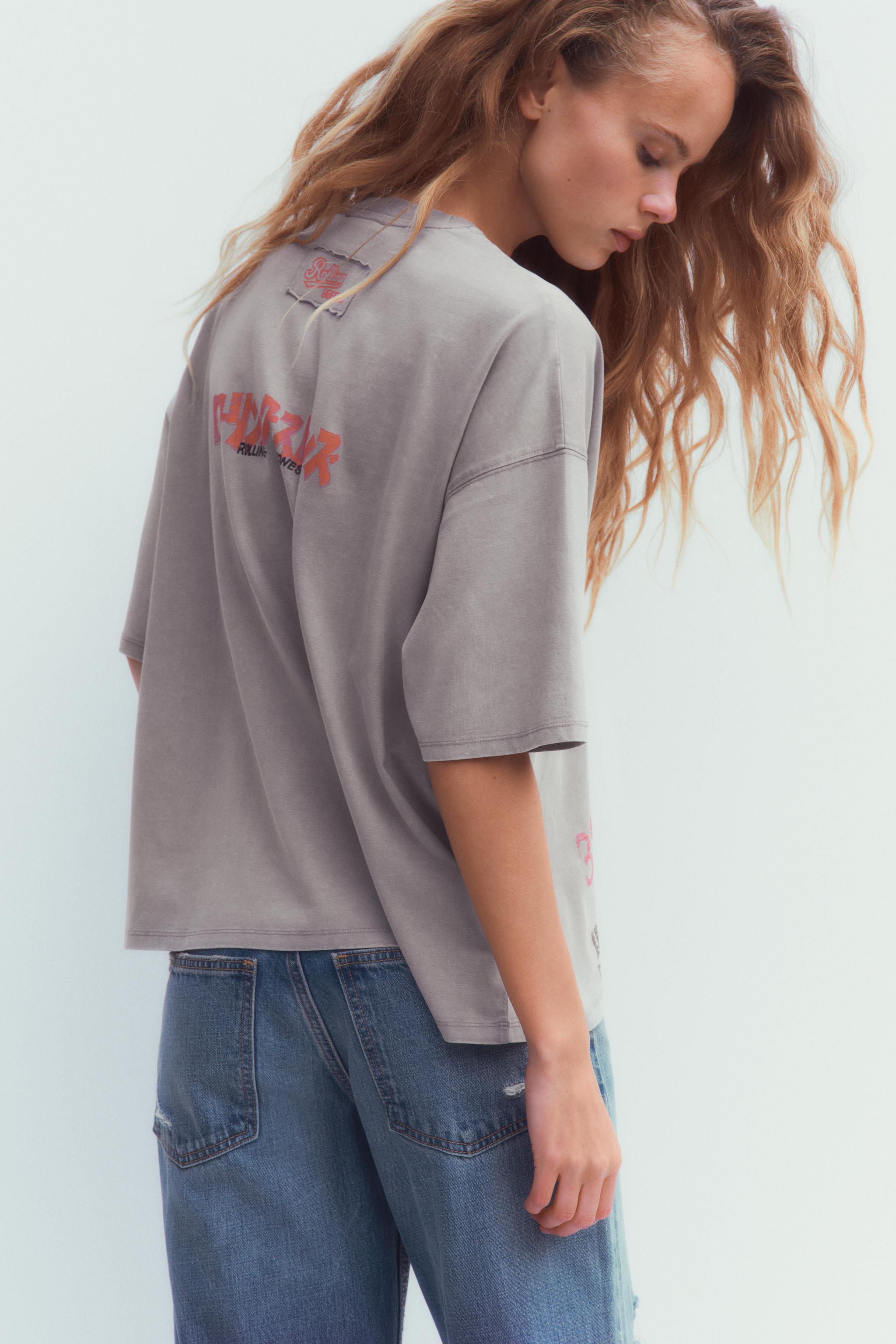 ZARA ザ・ローリング ストーンズ ウォッシュドエフェクトTシャツ ROLLING STONES © WASHED EFFECT T-SHIRT - Dark anthracite