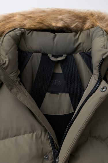 DOUDOUNE LONGUE EN PLUME ET DUVET DÉPERLANTE ET COUPE-VENT - Kaki de Zara - Image 8