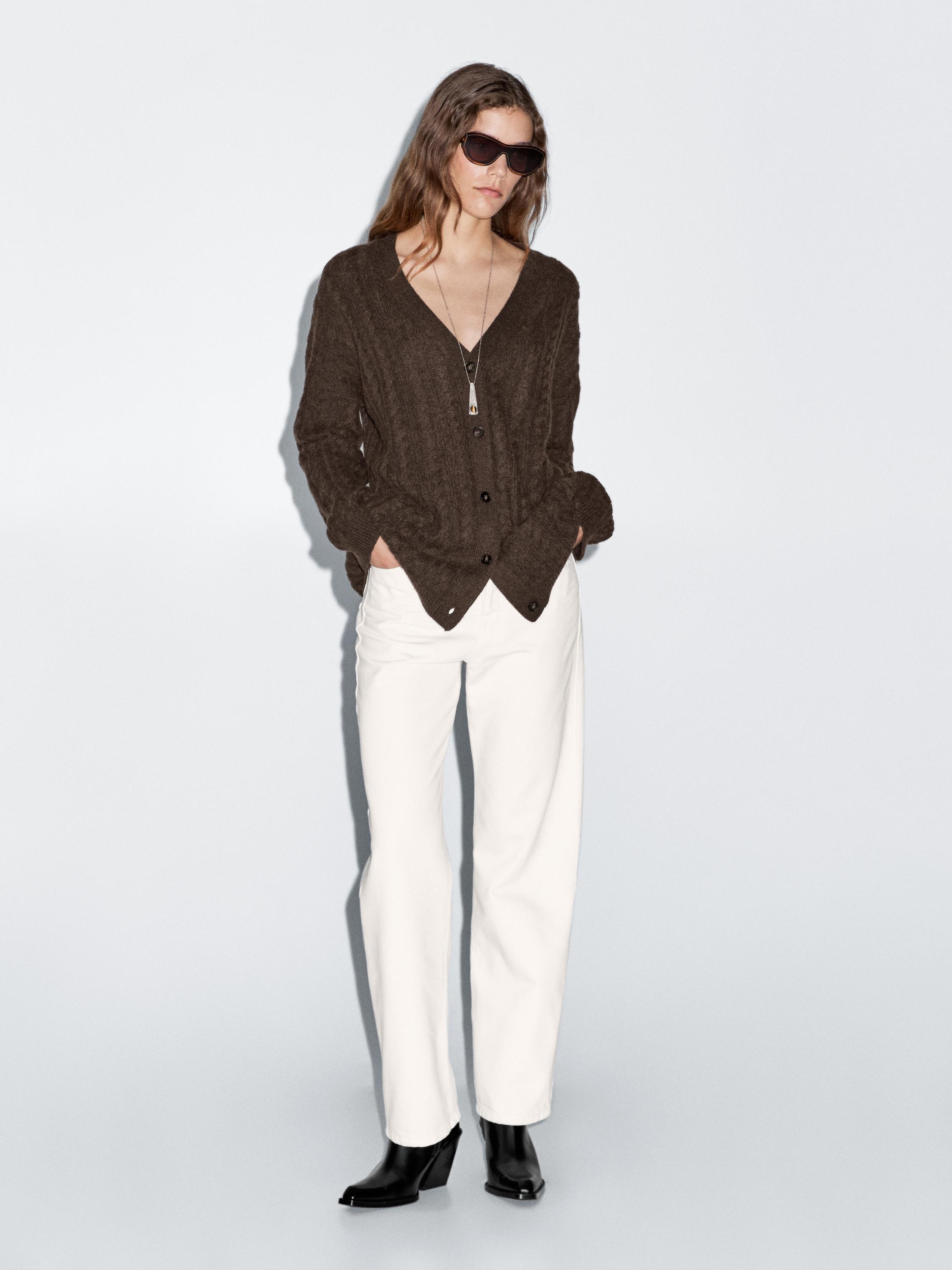 Cardigan en maille tressée de laine mélangée