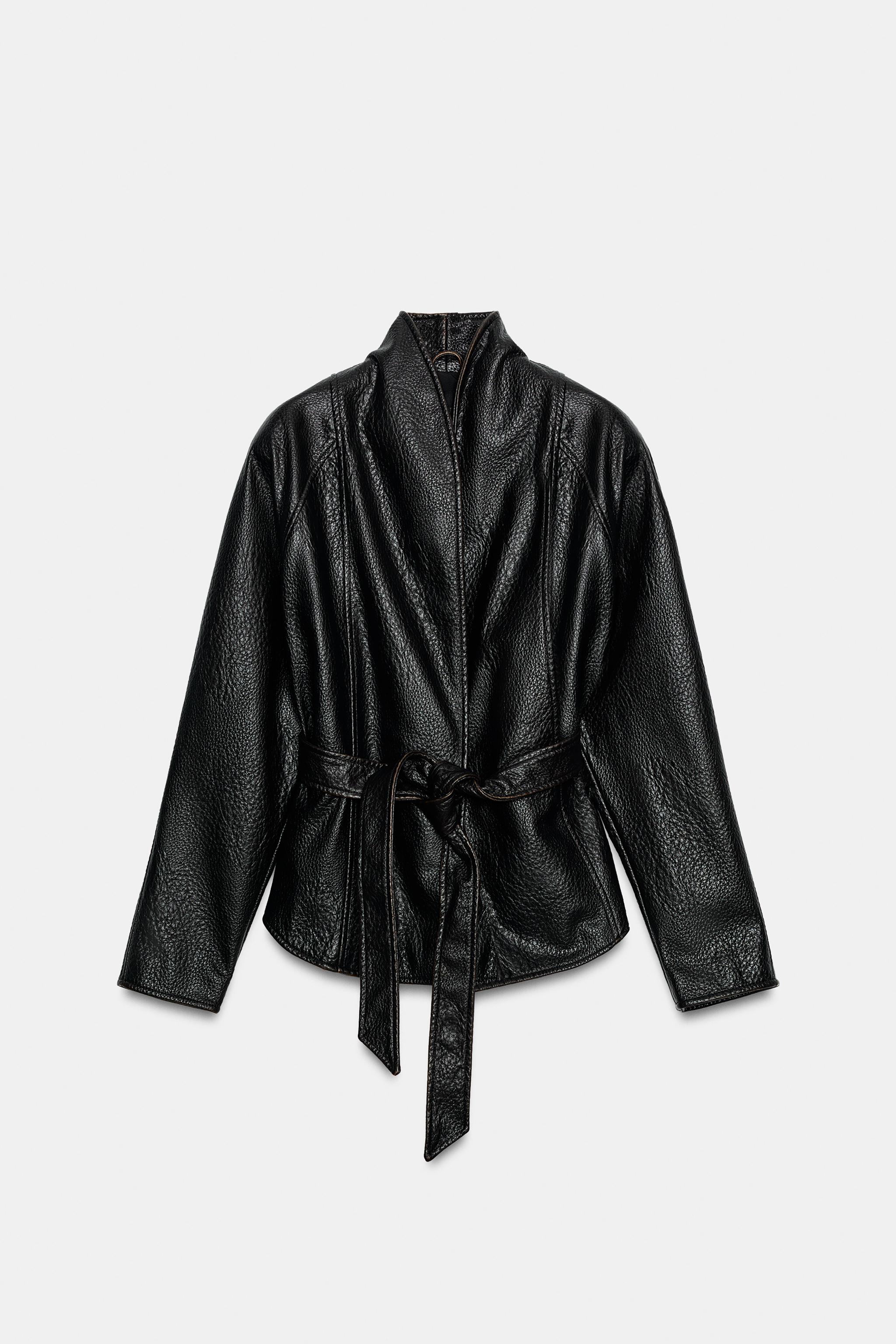 Женские куртки Zara ZW COLLECTION FAUX LEATHER BELTED JACKET — фото 7