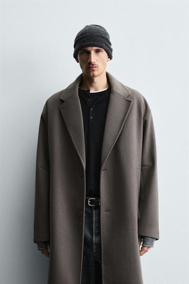 Zara 防潑水紋理大衣 - 淡米黃色/卡其色