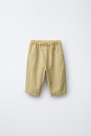 Zara EMBROIDERED STRAIGHT LEG PANTS - Olive green