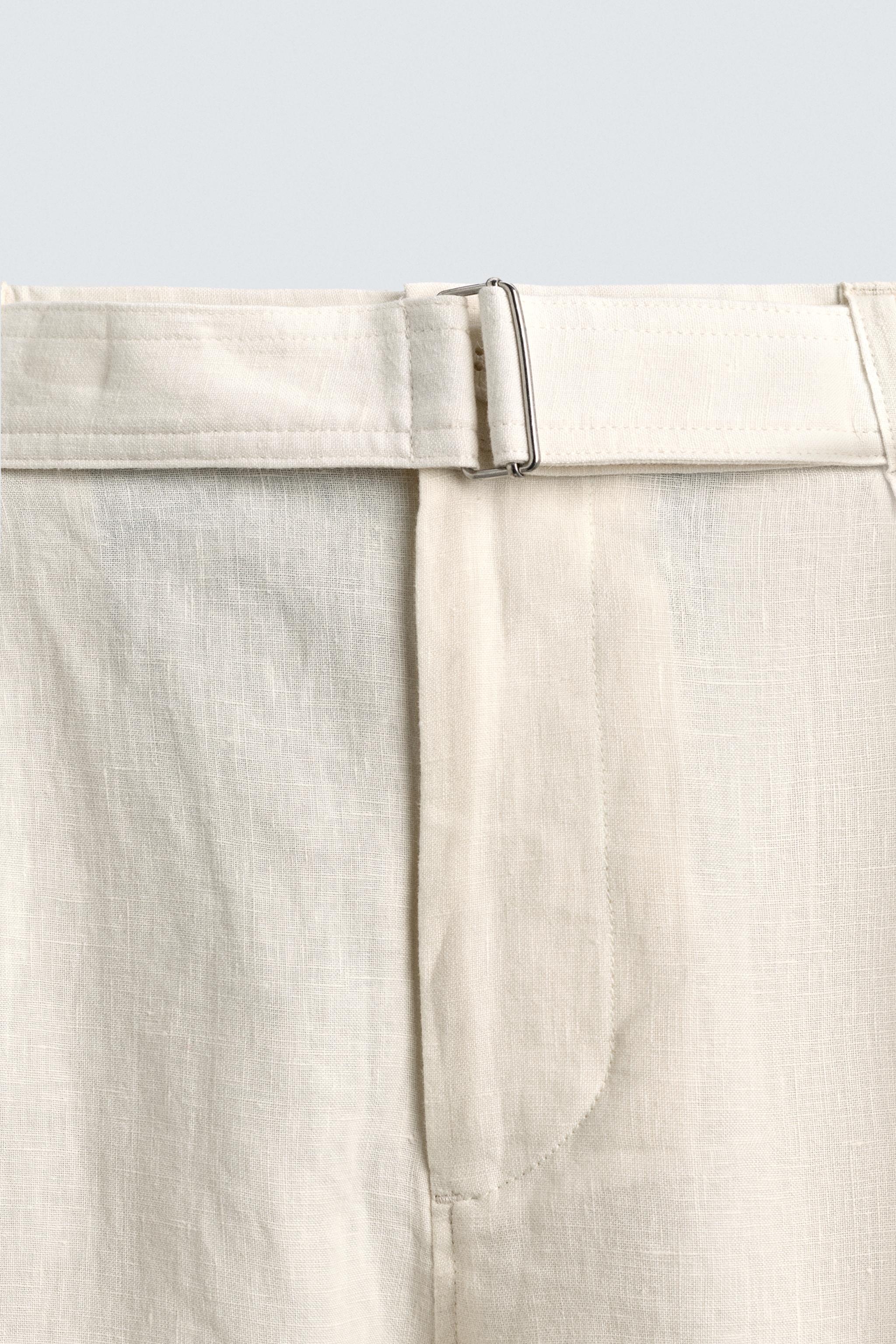 RELAXED FIT 100% LINEN BELTED PANTS - Oyster-white | ZARA United