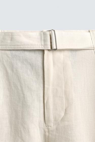 100% LINEN RELAXED FIT TROUSERS WITH BELT - Oyster-white by Zara - Image 7