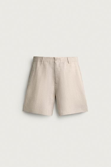 100% LINEN REGULAR FIT BERMUDA SHORTS - Light beige by Zara