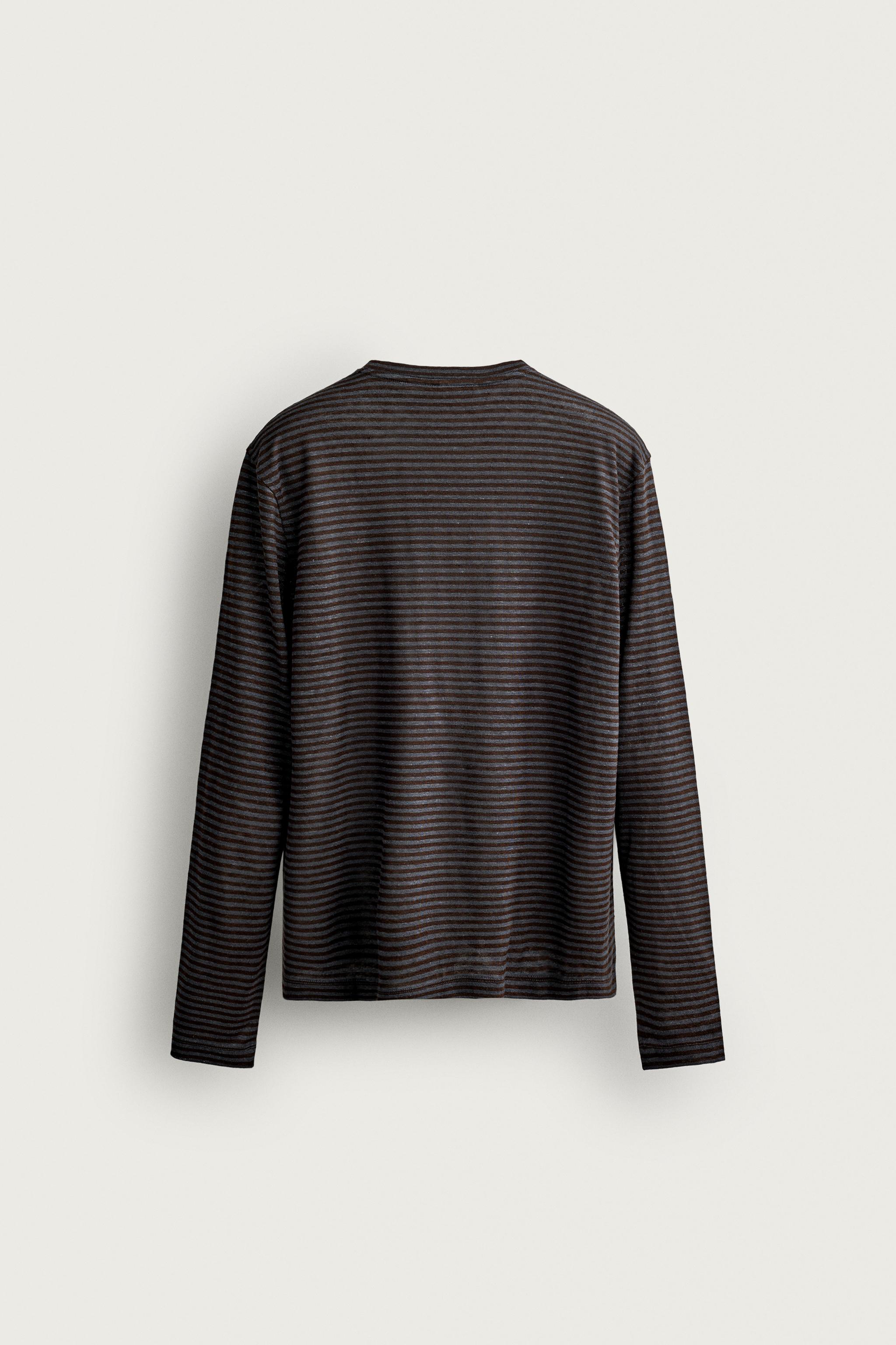 Мужские футболки Zara HEMP AND VISCOSE STRIPED JACQUARD T-SHIRT — фото 8