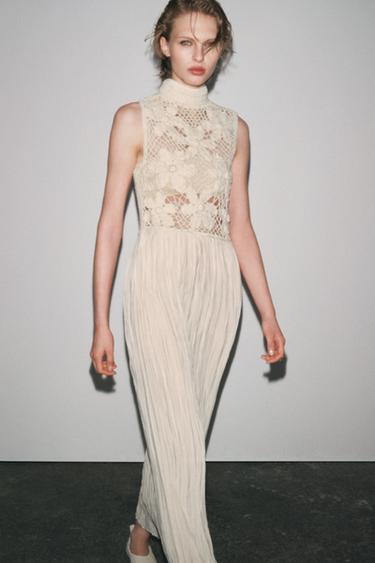 CONTRAST FLORAL EMBROIDERY DRESS - Ecru by Zara - Image 1