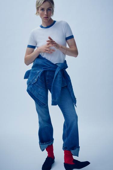 ФУТБОЛКА ВАРЕНОГО ЕФЕКТУ В РУБЧИК - Блакитний Zara