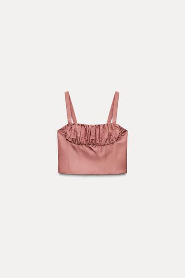 GATHERED CROP TOP - Brown by Zara