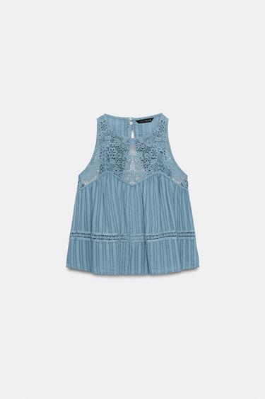 TOP WITH OPEN BACK - Blue/White by Zara - Image 3