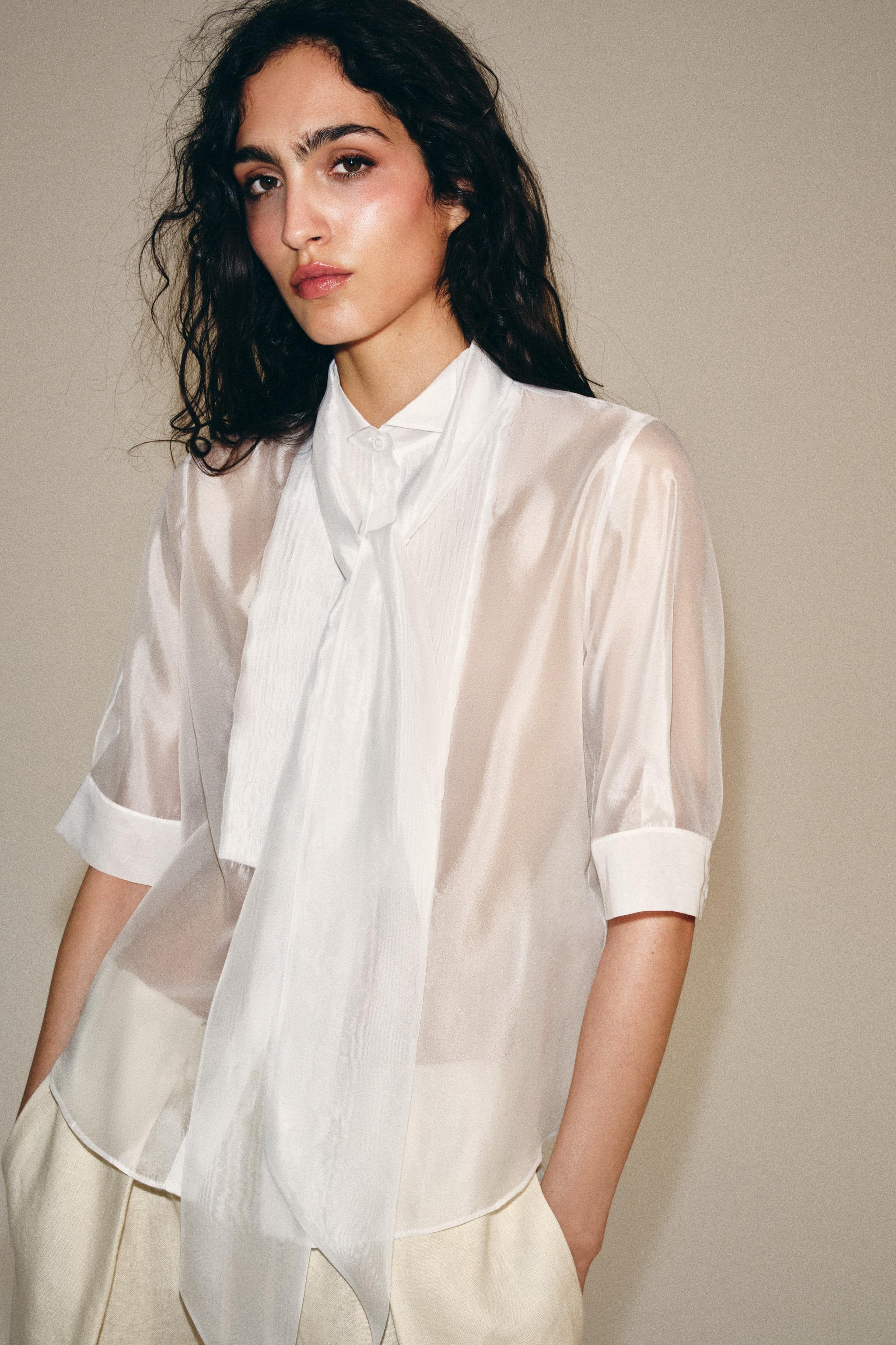 Женские рубашки Zara ZW COLLECTION SHORT SLEEVE TIE SHIRT — фото 2