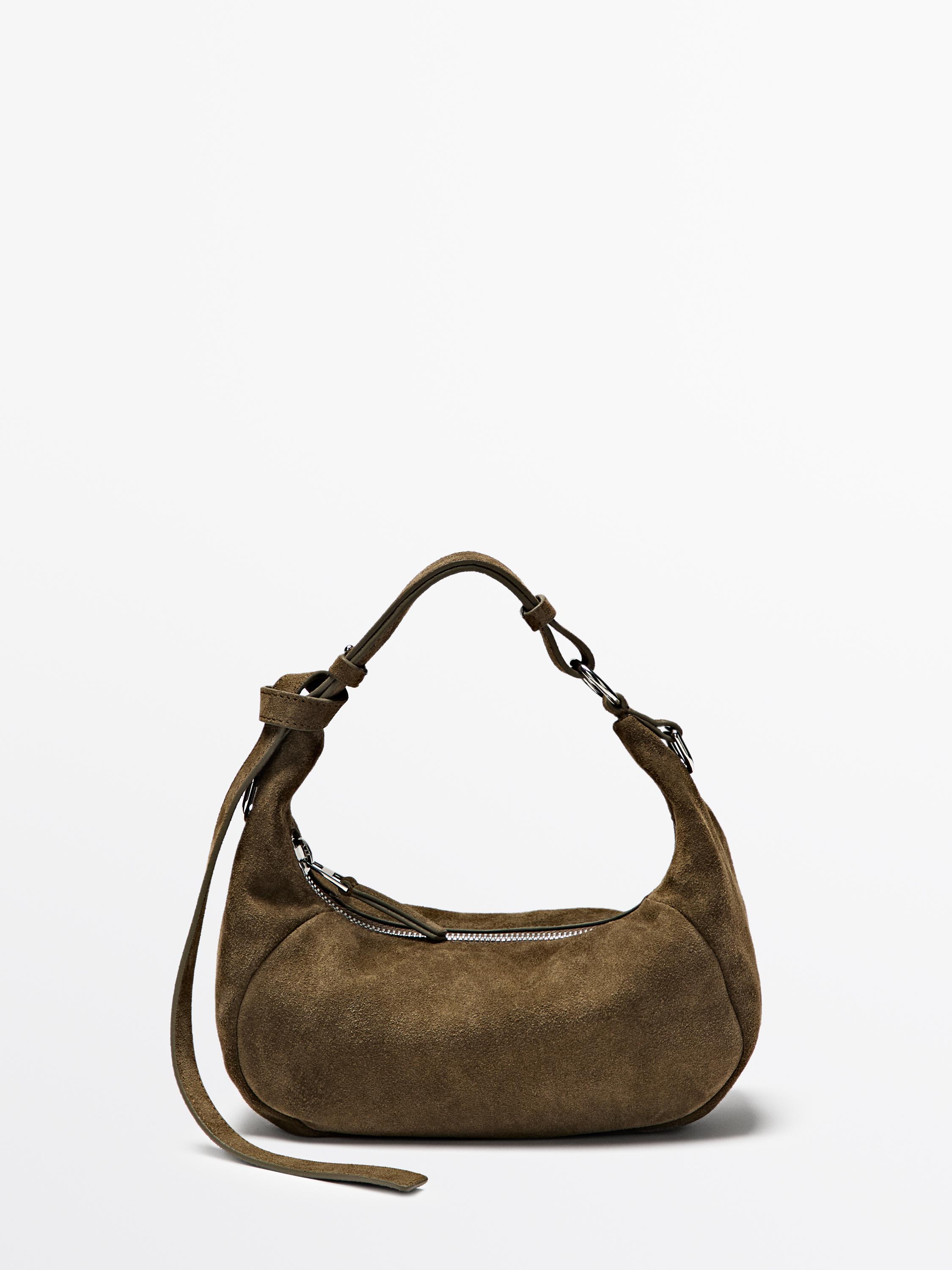 Split leather bag with metal buckle
