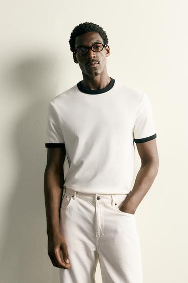 CAMISETA RIB CONTRASTE BÁSICA - Branco-marfim da Zara