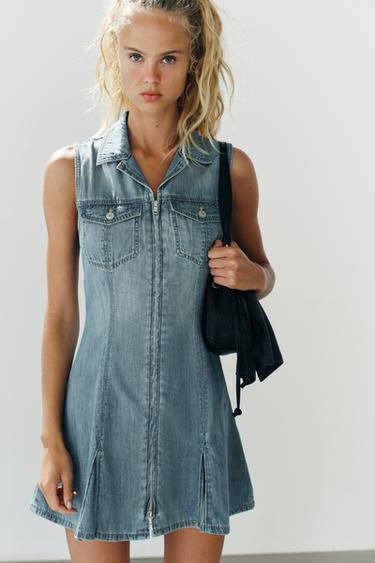 MINI-ROBE EN JEAN TRF À POCHES - Bleu de Zara