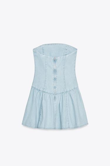TRF BANDEAU DENIM DRESS - Light blue by Zara - Image 5