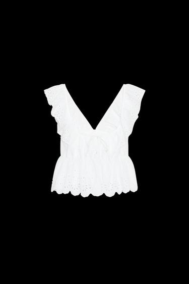 RUFFLED TOP WITH CUTWORK EMBROIDERY - White by Zara - Image 0