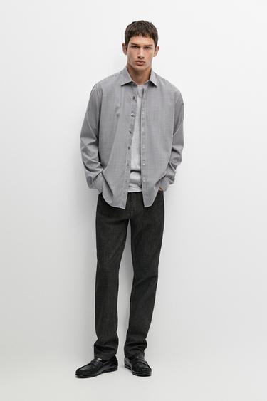 Camisa regular fit cuadros 100% lana - Marino de Zara - Imagen 0