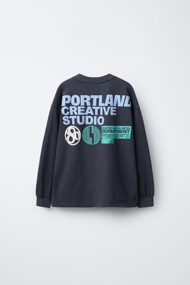 T-SHIRT WITH RAISED SLOGAN - Blue by Zara - Image 1