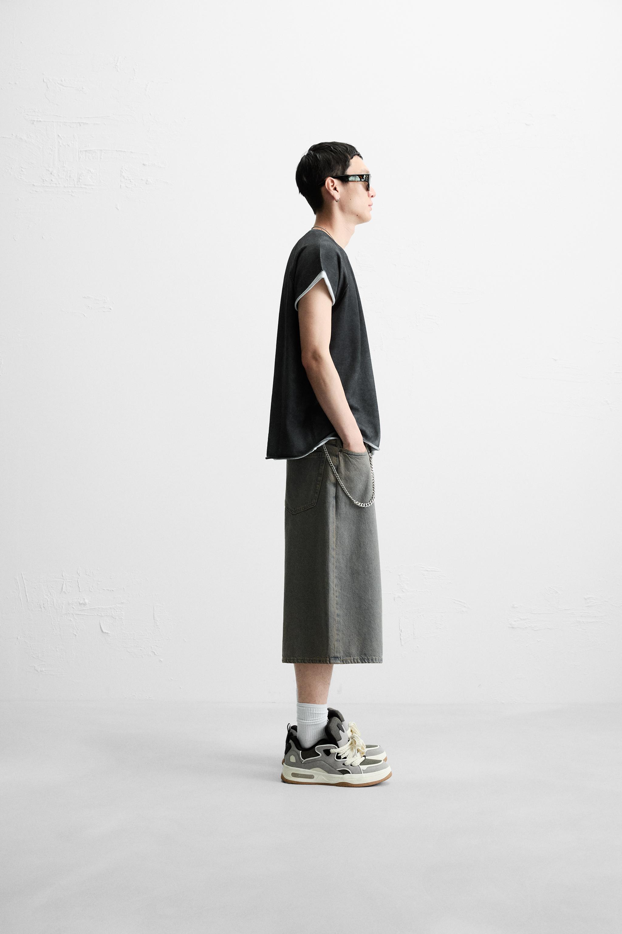 【ZARA】ウォッシュ加工ニットＴシャツ 2621/405/807 T-SHIRT EN MAILLE DÉLAVÉ - Gris anthracite | ZARA France