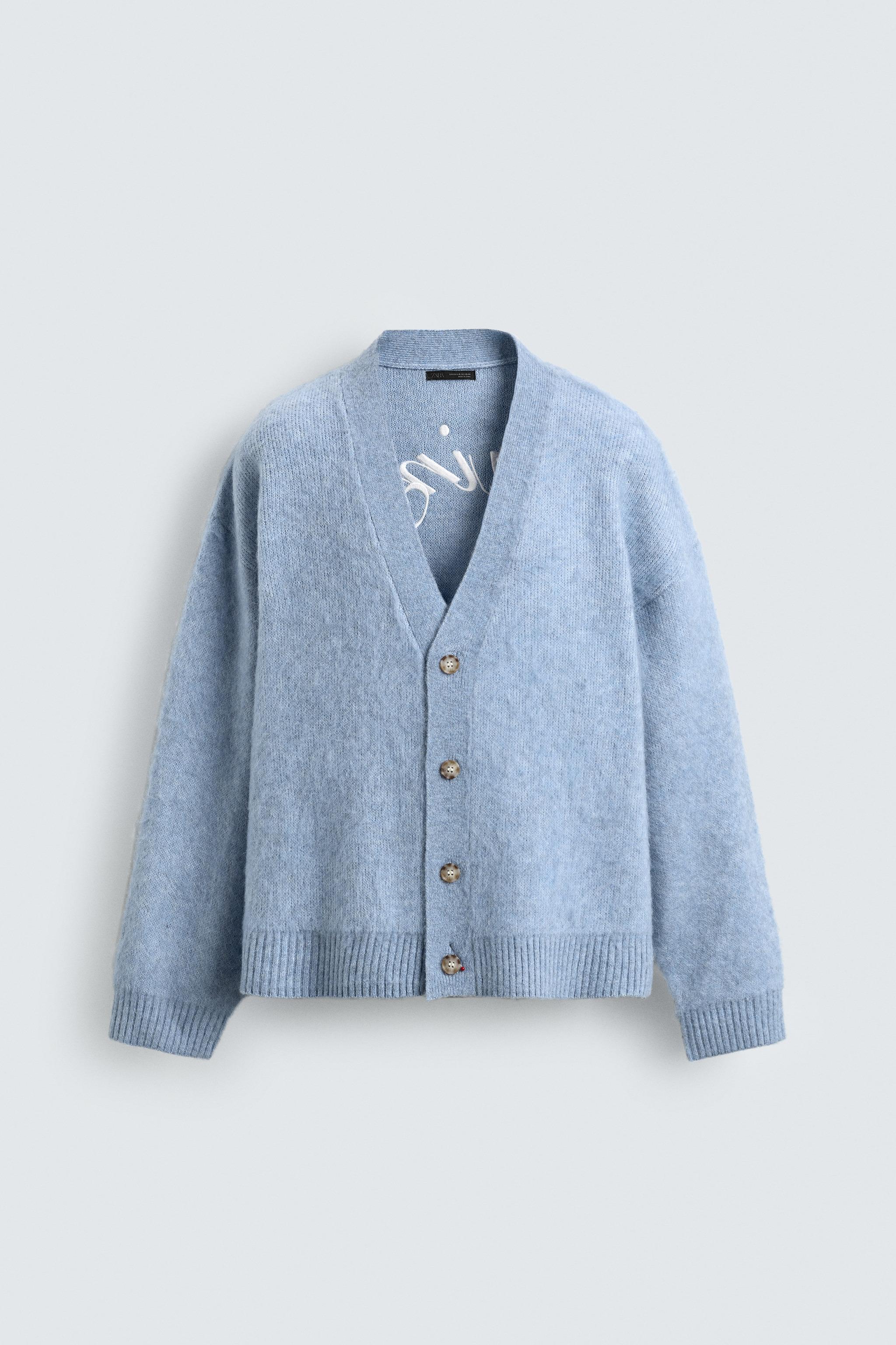 刺繍入りテキストカーディガン - 空色 | ZARA Japan / 日本