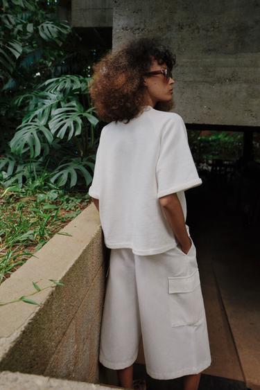 SHORT SLEEVE SWEATSHIRT - Oyster-white by Zara - Image 3