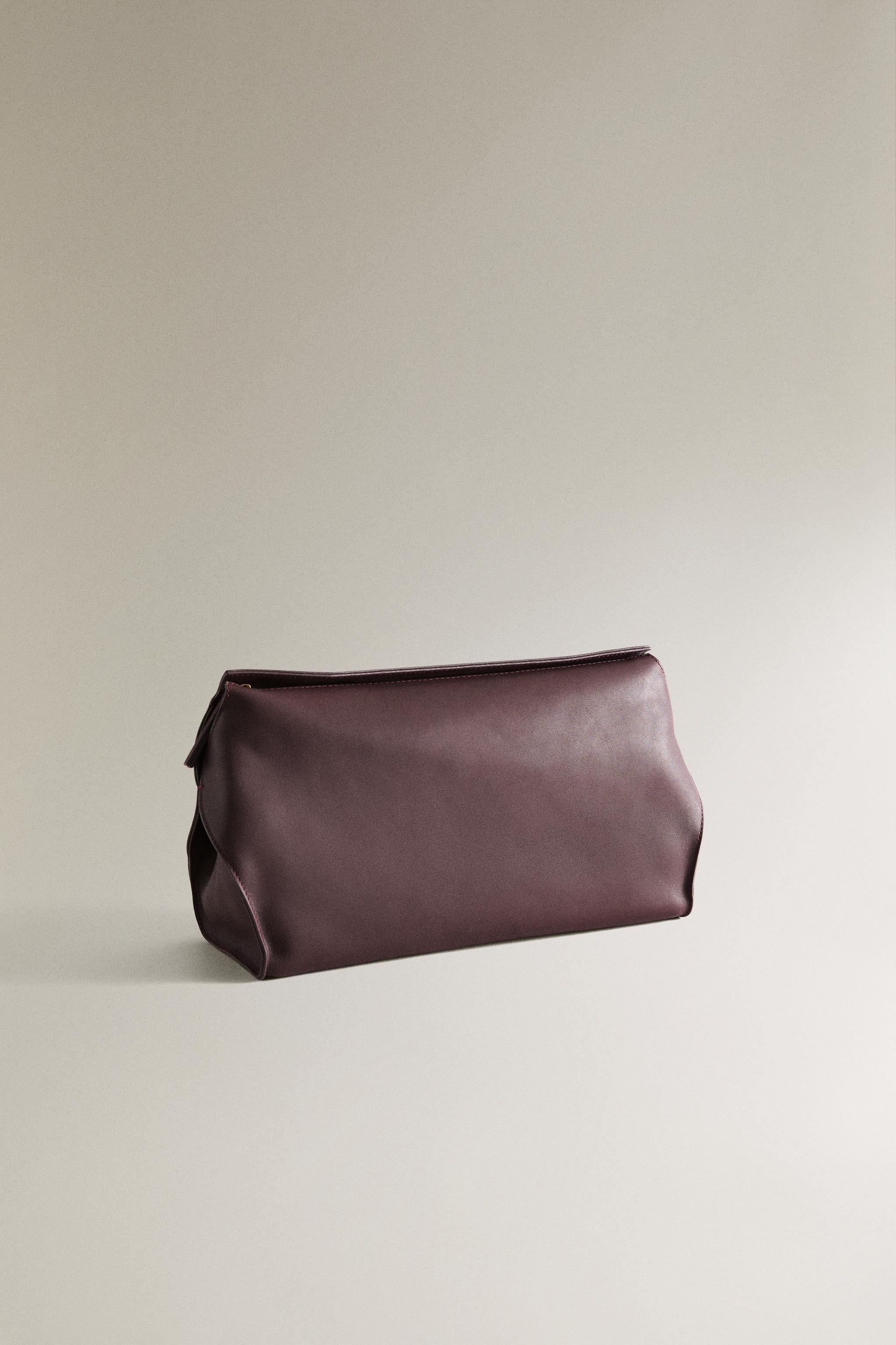 MINIMAL LEATHER MAKEUP BAG — Burgundy Red