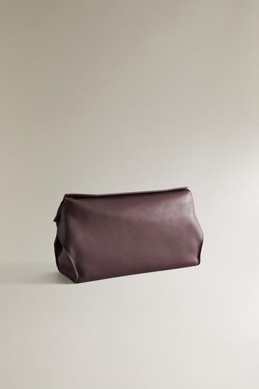 MINIMALIST LEATHER WASH BAG - Burgundy Red by Zara - Image 1