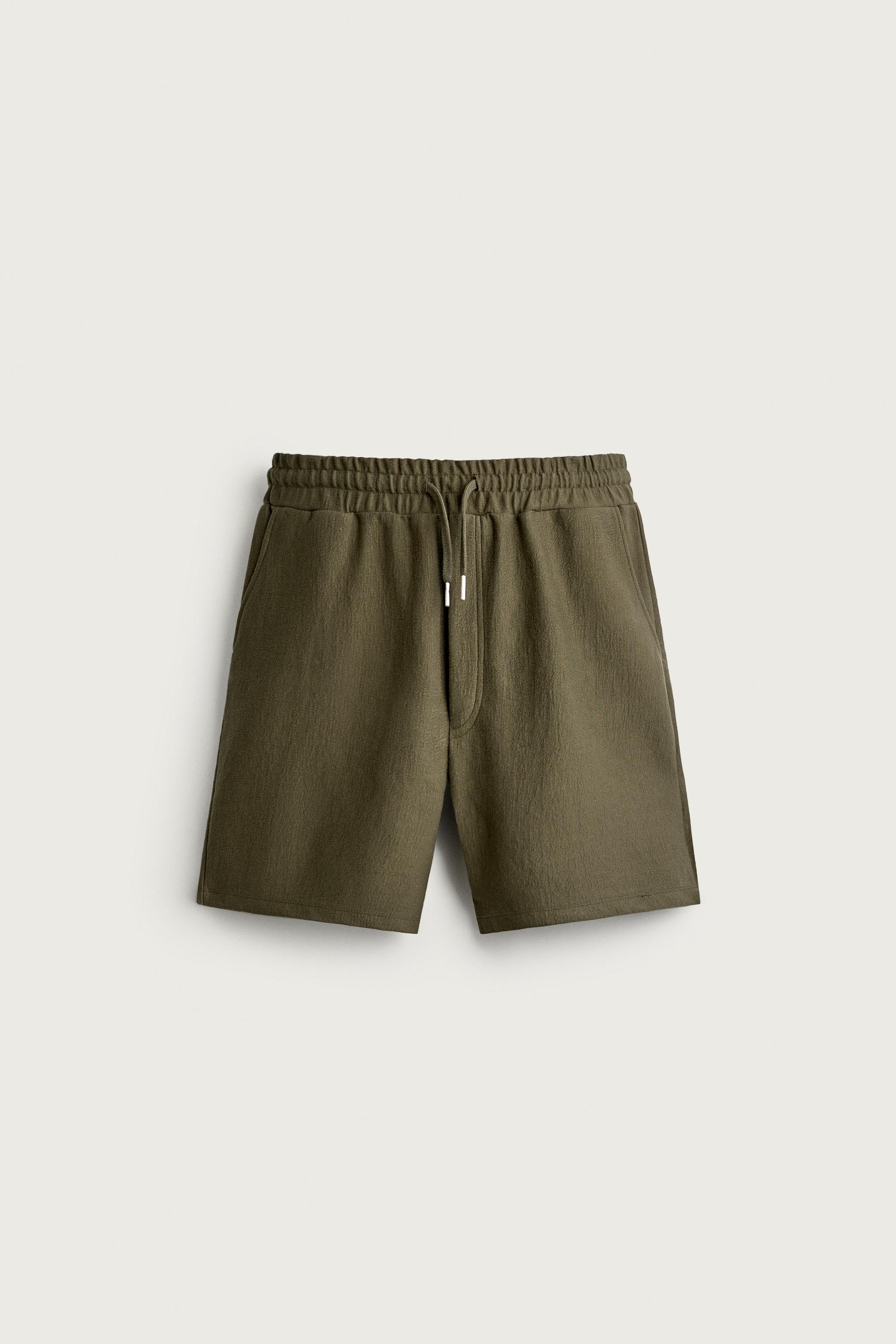 TEXTURED JOGGER SHORTS — Khaki