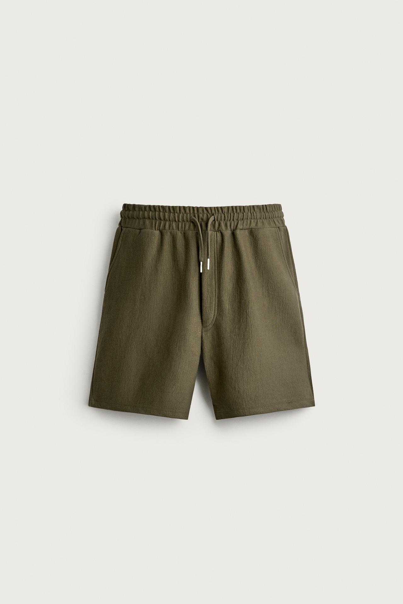 TEXTURED JOGGER SHORTS — Khaki