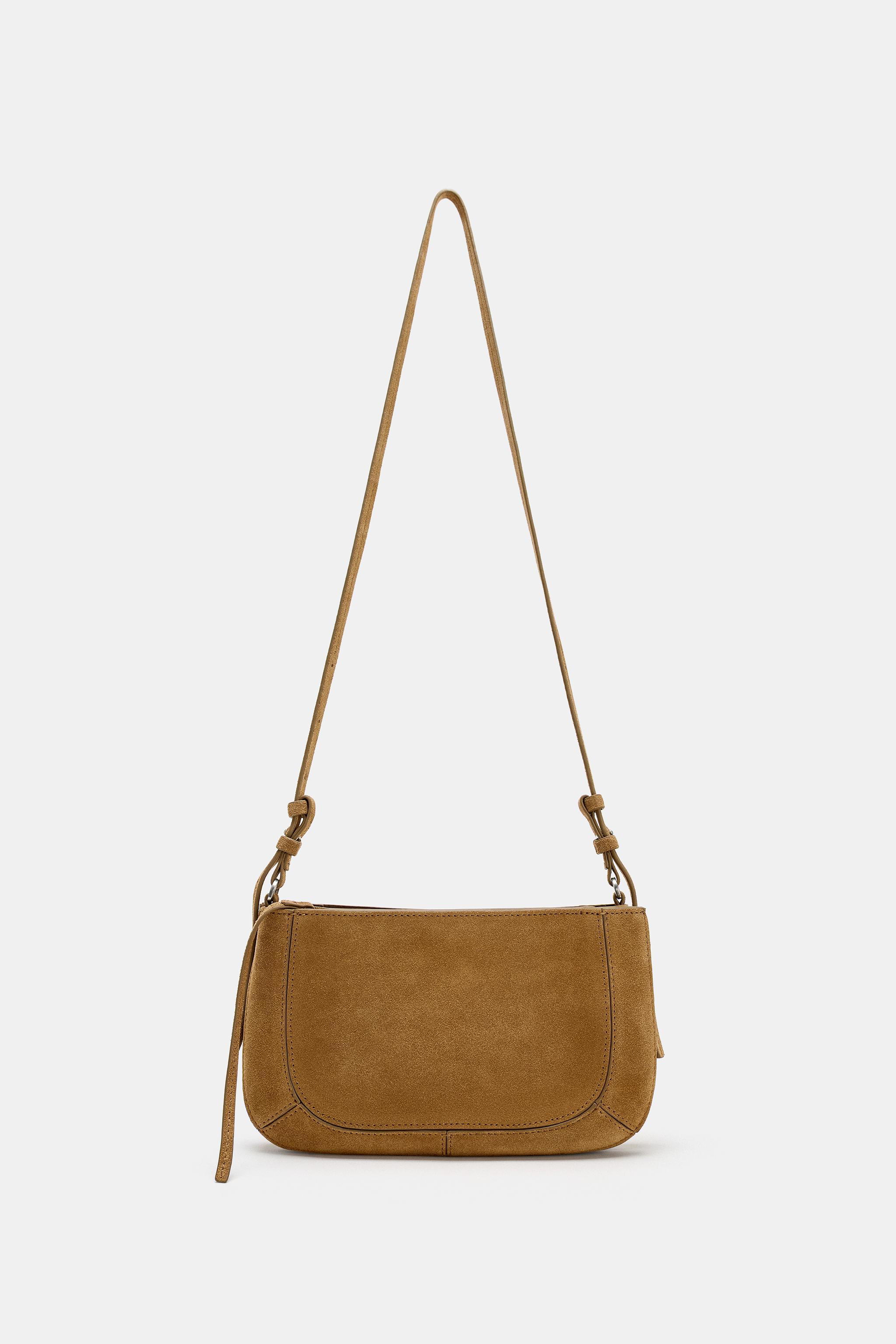 DOUBLE POCKET SPLIT LEATHER CROSSBODY BAG